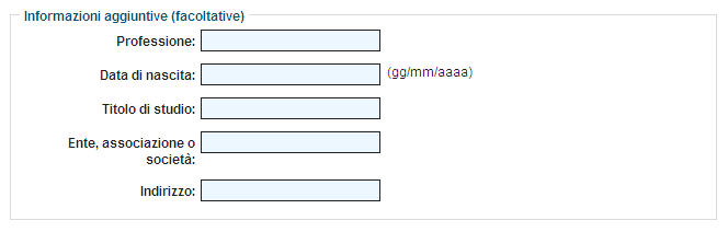 immagine del front end di iscrizione alla newsletter di regione emilia romagna con i campi facoltativi