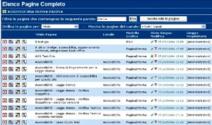 Schermata del pannello di Gestione delle Pagine di FlexCMP