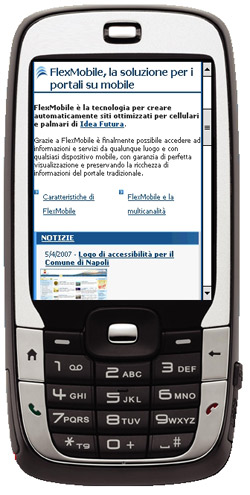 immagine di un cellulare che naviga un sito realizzato con FlexMobile