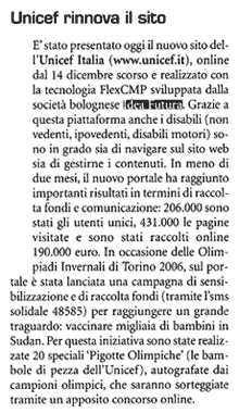 Immagine dell'articolo da Today di febbraio 2006