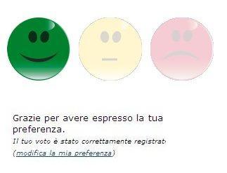 Immagine di 3 emoticon con diverse espressioni e di un messaggio di ringraziamento per l'opinione espressa