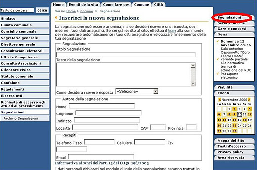 Esempio di Front End di interazione col cittadino navigatore