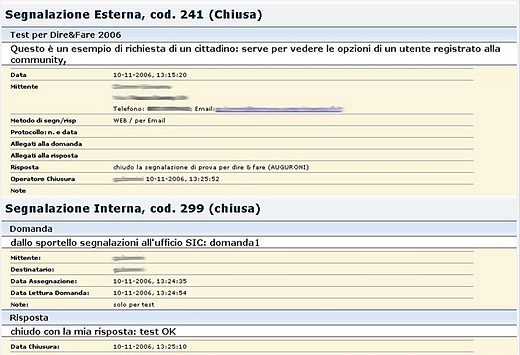 Esempio di Back office di gestione segnalazioni