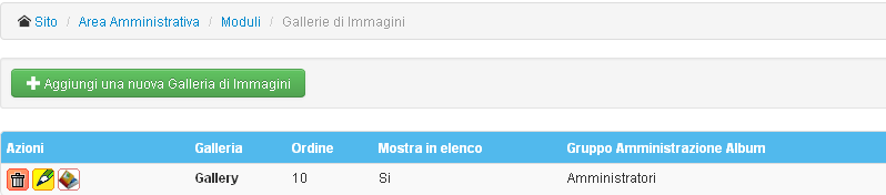 Il menù “Gestione Gallerie”