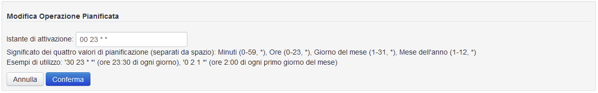 Menù per la programmazione di un’Operazione “Pianificata” (periodica)