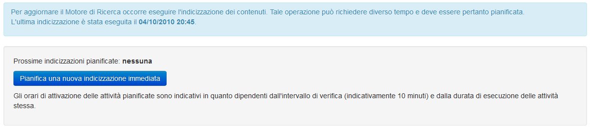 Scheda per l'aggiornamento del motore di ricerca