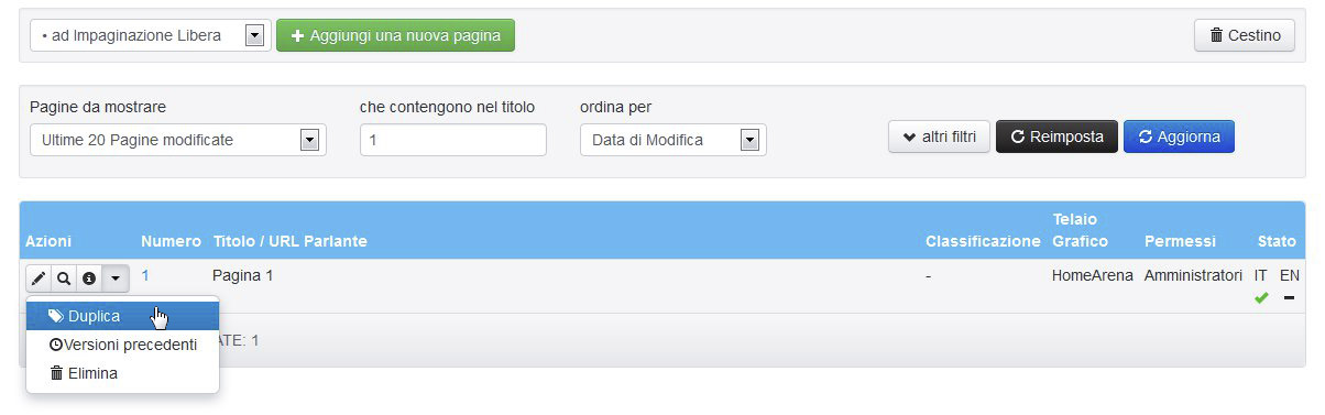 Icona per duplicare una Pagina esistente