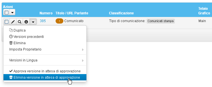 Eliminazione della versione in attesa di approvazione