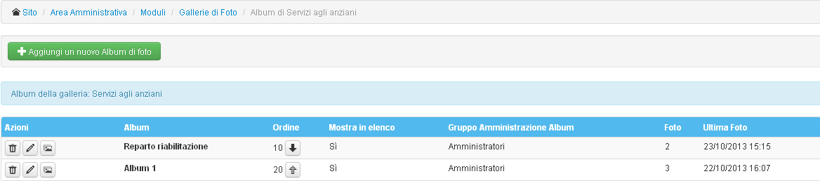 Il menù “Gestione Album”