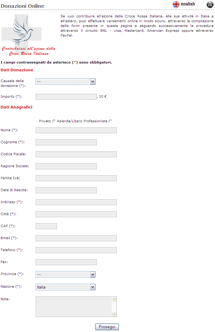 Esempio di form per Donazioni online