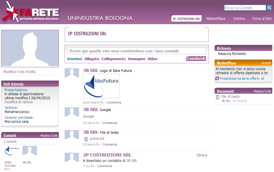 2P (che è un contatto di 3B) visualizza sulla propria bacheca la notizia relativa a tale operazione