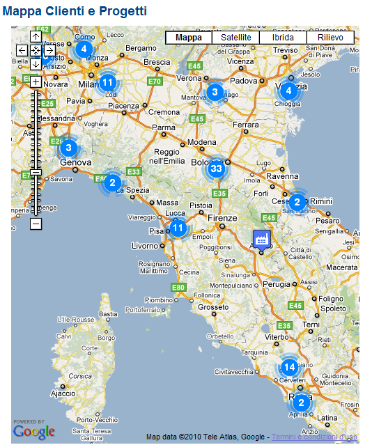 Geo-Elencatore, che visualizza gli elementi geografici classificati come “referenze”, a un diverso livello di zoom