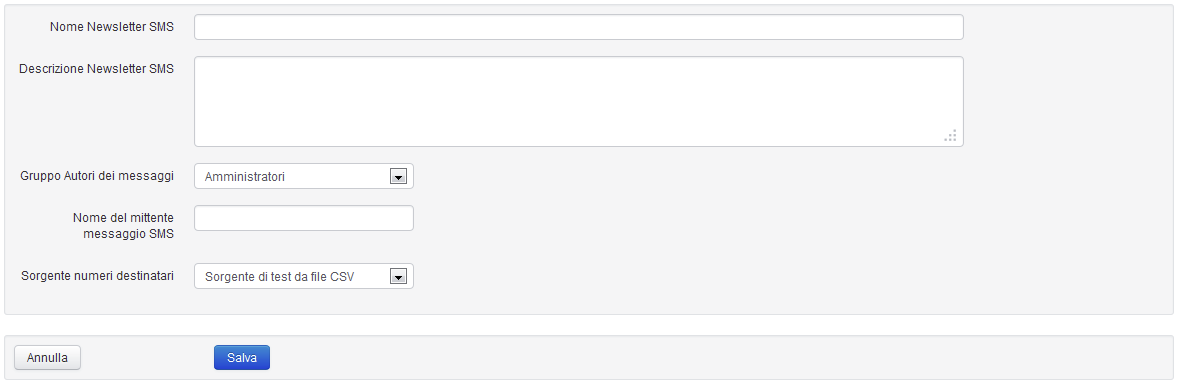 La Scheda “Newsletter SMS”