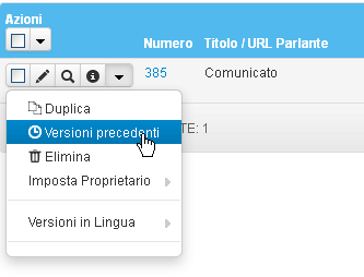 Icona per accedere alle versioni precedenti