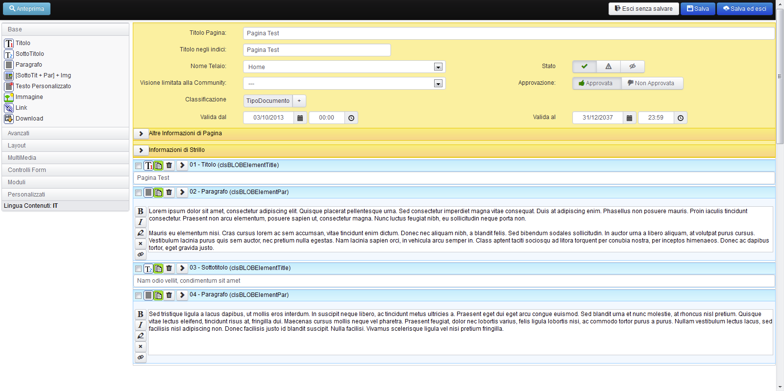 Interfaccia grafica dell’Editor Visuale