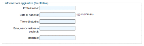 immagine del front end di iscrizione alla newsletter di regione emilia romagna con i campi facoltativi